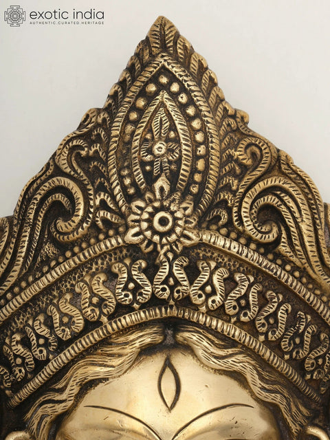 8" Brass Goddess Durga Wall Hanging Mask | Made In India