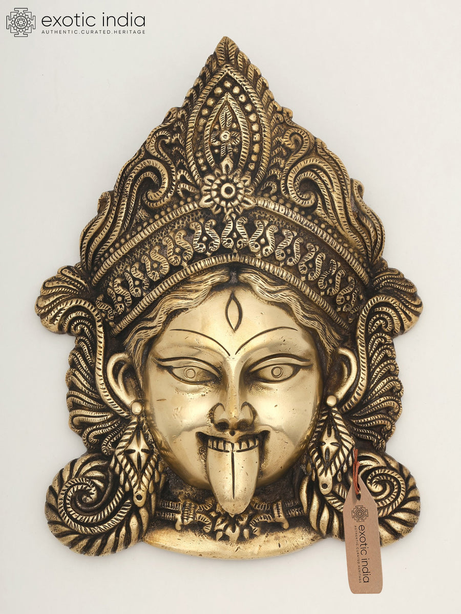 8" Brass Goddess Durga Wall Hanging Mask for Home Decor