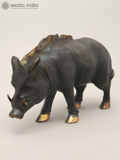 12" Wild Boar Brass Statue | Table Piece