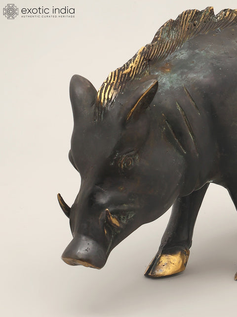 12" Wild Boar Brass Statue | Table Piece