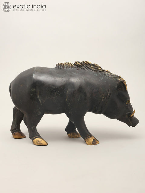 12" Wild Boar Brass Statue | Table Piece