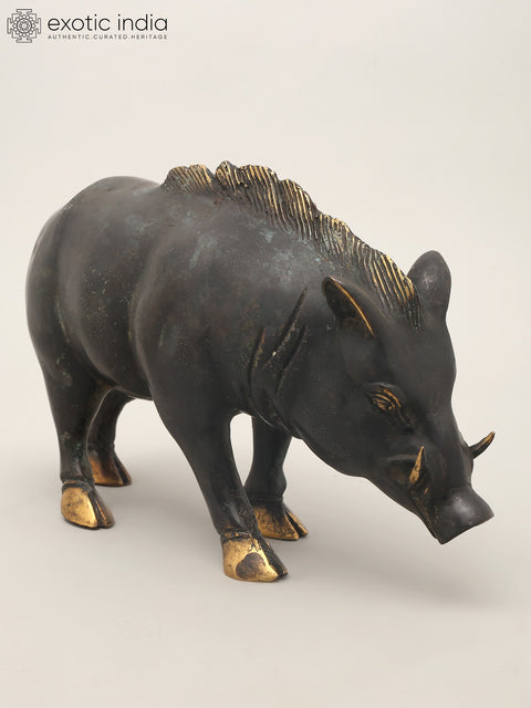 12" Wild Boar Brass Statue | Table Piece