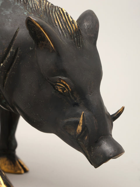 12" Wild Boar Brass Statue | Table Piece