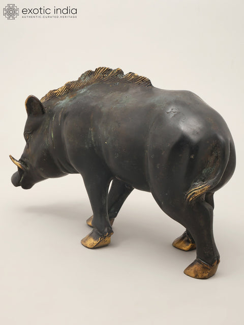 12" Wild Boar Brass Statue | Table Piece