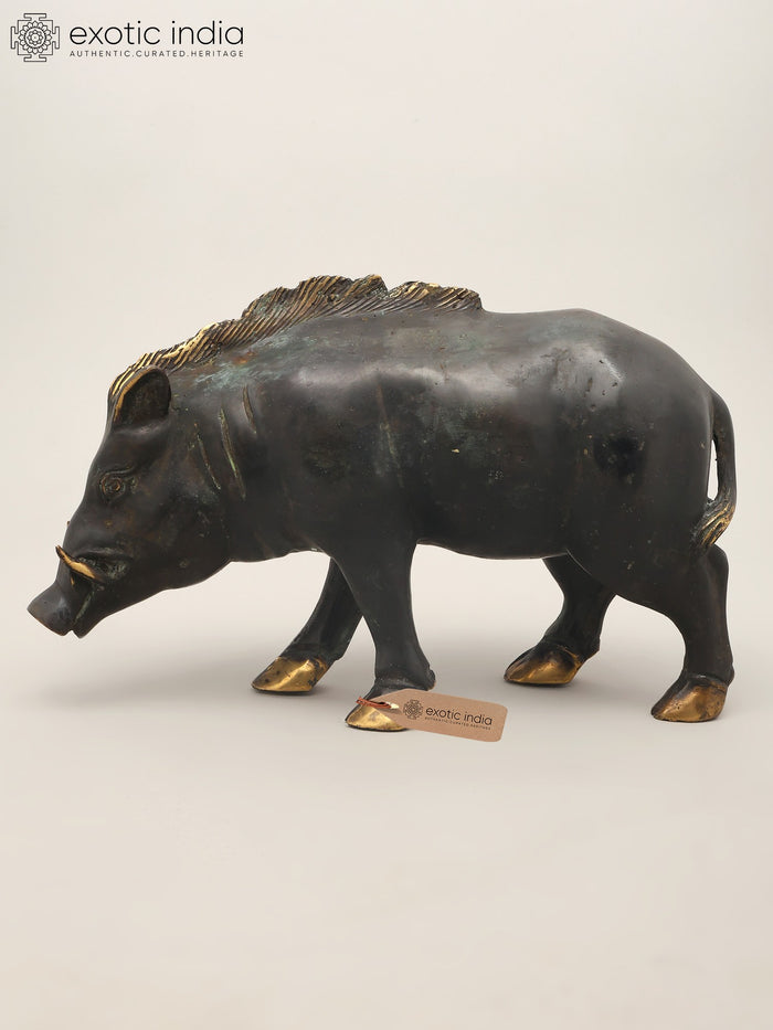 12" Wild Boar Brass Statue for Home Decor