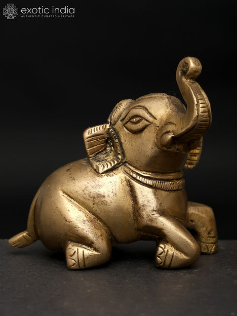 2" Small Seated Elephant Brass Statue - Set Of 2 | Brass Home Decor Item