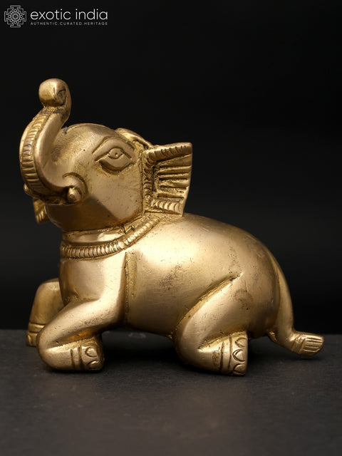 2" Small Seated Elephant Brass Statue - Set Of 2 | Brass Home Decor Item