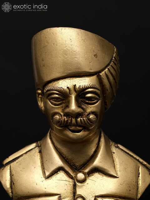 4" Small Indian Army Soldier Bust in Brass | Brass Table Piece