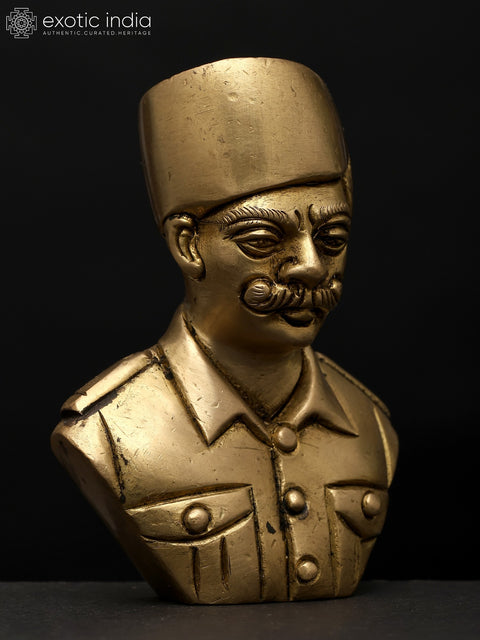 4" Small Indian Army Soldier Bust in Brass | Brass Table Piece