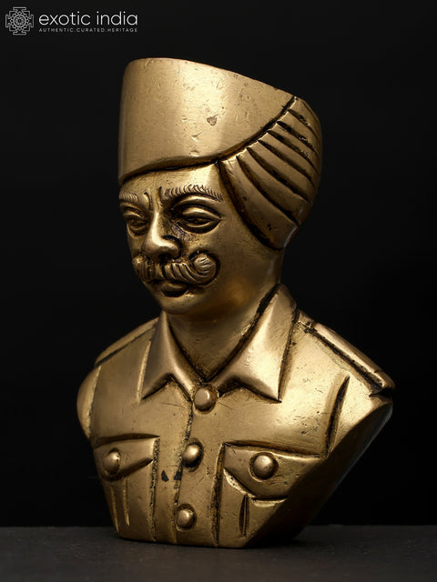 4" Small Indian Army Soldier Bust in Brass | Brass Table Piece