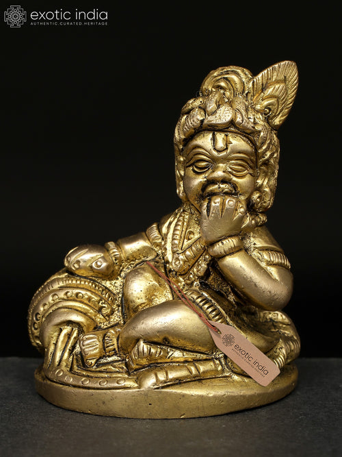 2" Handmade Brass Sculpture of Little Krishna Eating Butter