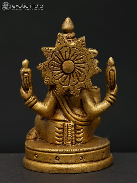 3" Chaturbhuja Lord Ganesha in Seated Posture | Brass Small Statue For Gifting