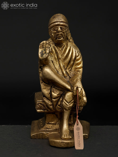 3" Saint Sai Baba Seated Brass Statue in Blessing Gesture