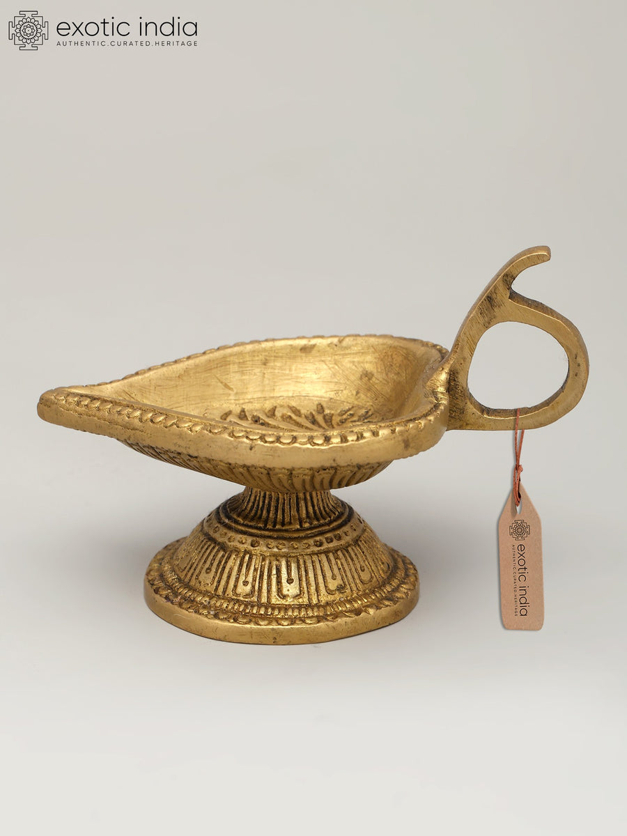 3" Handmade Brass Diya with Carved Ritual Design