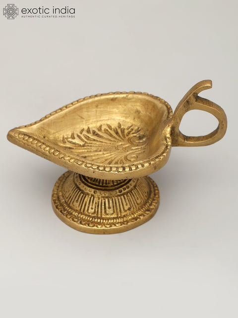 3" Small Handheld Ritual Brass Diya with Carvings