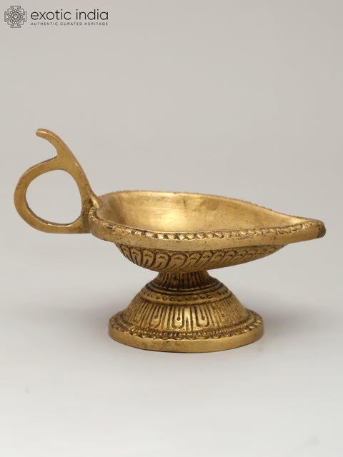 3" Small Handheld Ritual Brass Diya with Carvings