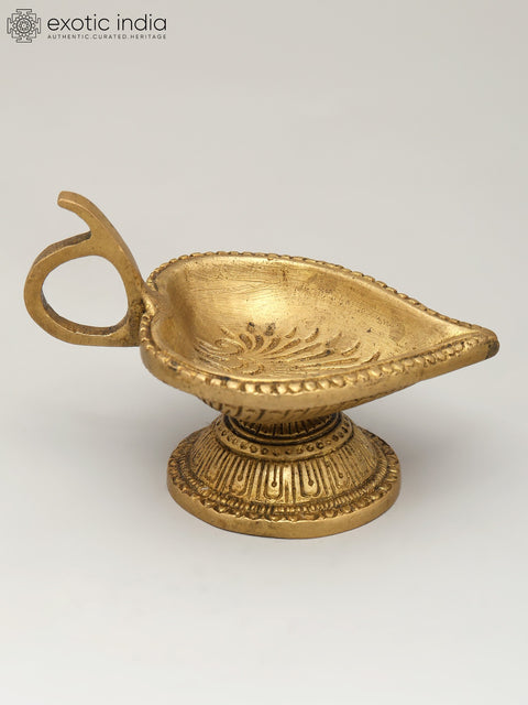 3" Small Handheld Ritual Brass Diya with Carvings