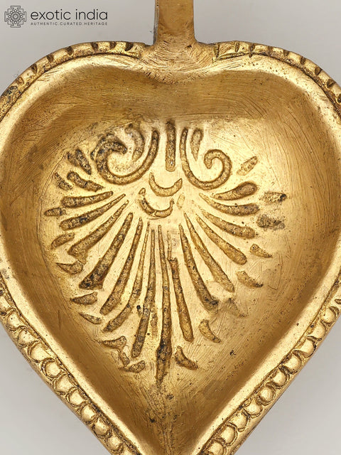 3" Small Handheld Ritual Brass Diya with Carvings