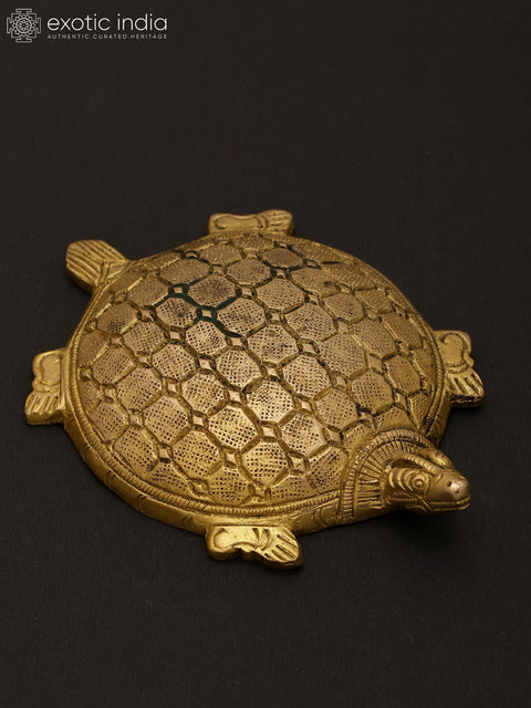 4" Vastu Tortoise with Carvings on Top | Ritual Brass Item