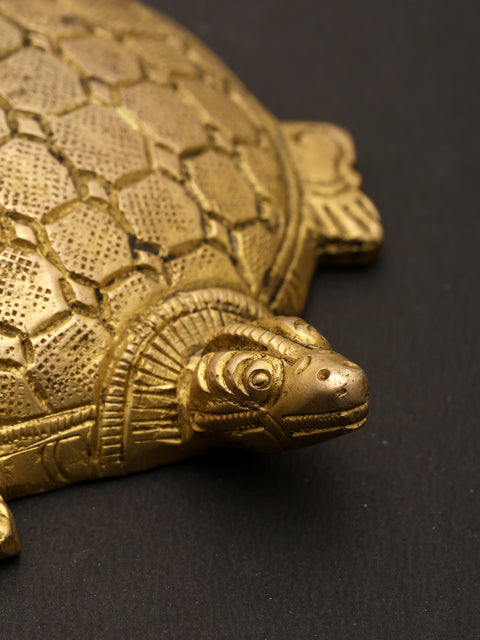 4" Vastu Tortoise with Carvings on Top | Ritual Brass Item