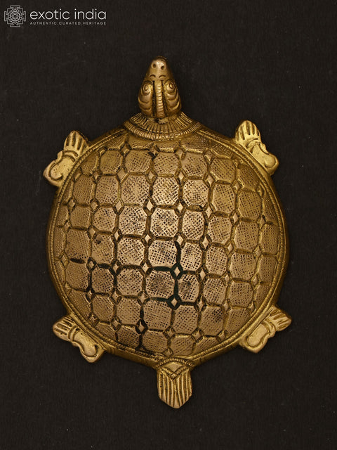 4" Vastu Tortoise with Carvings on Top | Ritual Brass Item