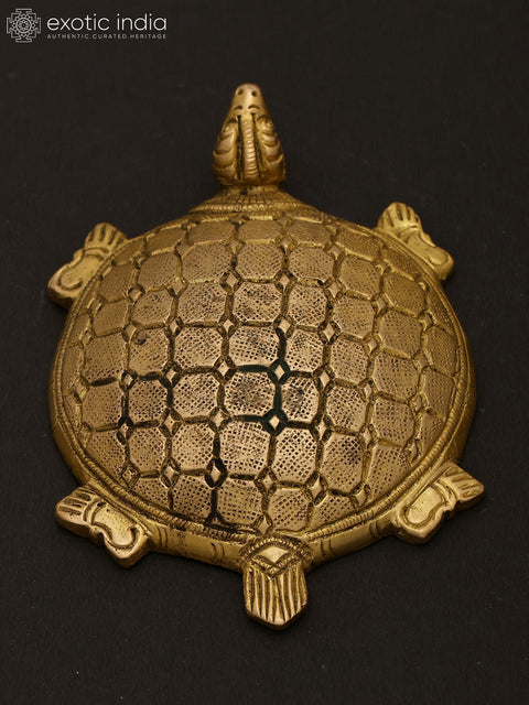 4" Vastu Tortoise with Carvings on Top | Ritual Brass Item