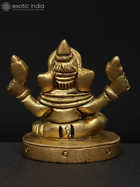 2" Small Four Handed Lord Ganesha Writing The Mahabharata | Brass Statue