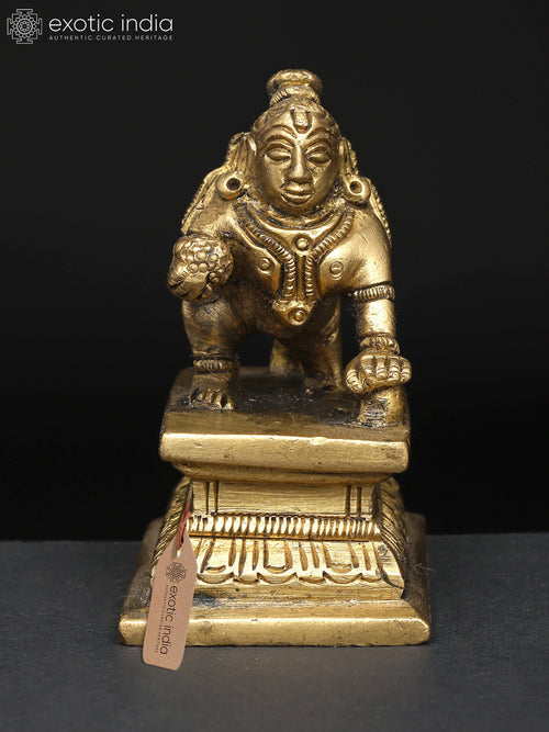 2" Small Laddu Gopal Krishna Handmade Brass Idol