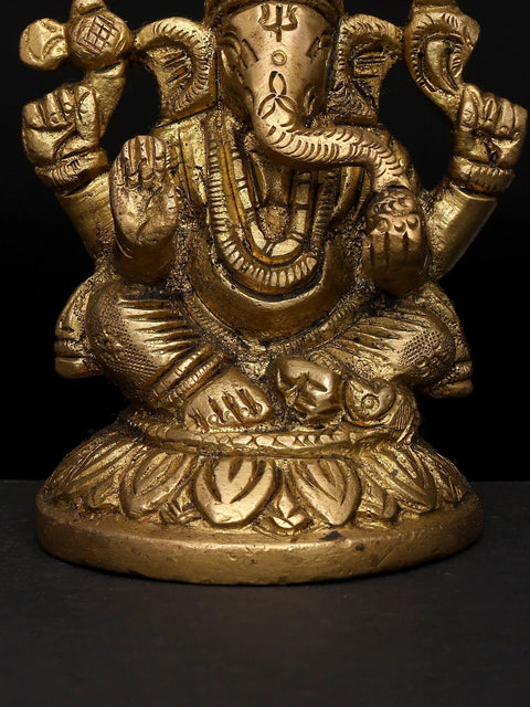 3" Small Chaturbhuja Lord Ganesha | Brass Statue
