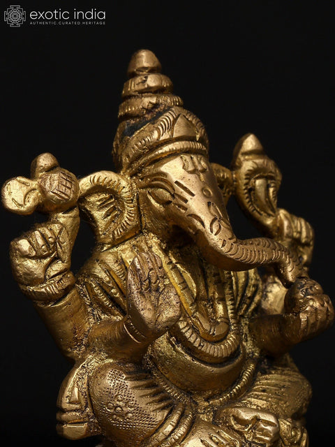 3" Small Chaturbhuja Lord Ganesha | Brass Statue