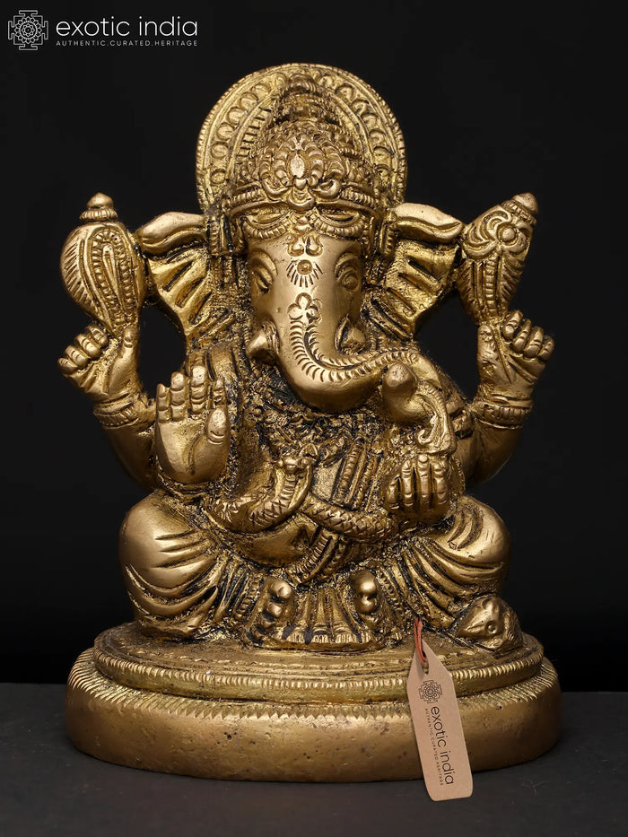 4" Small Four Armed Blessing Lord Ganesha | Brass Idol