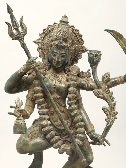 27" Fierce Grace: Dancing Goddess Kali Sculpture from Indonesia