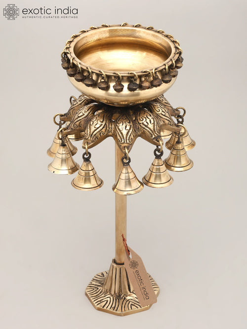16" Handmade Brass Urli with Bells Home Decor Statue