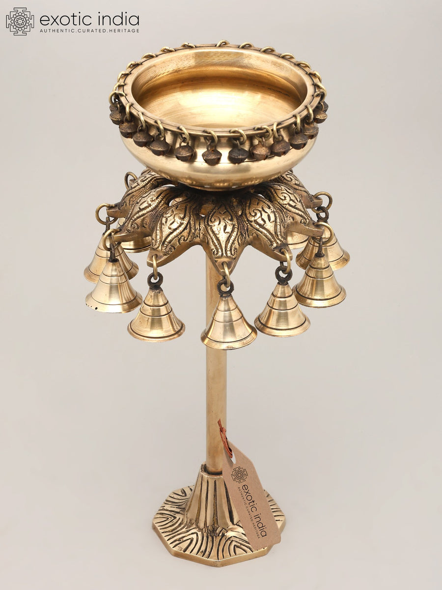 16" Handmade Brass Urli with Bells Home Decor Statue