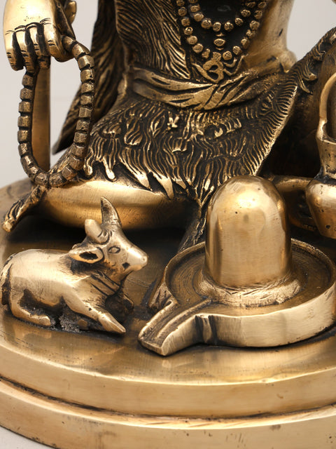 9" Sitting Lord Shiva with Shivalinga and Nandi | Brass Statue