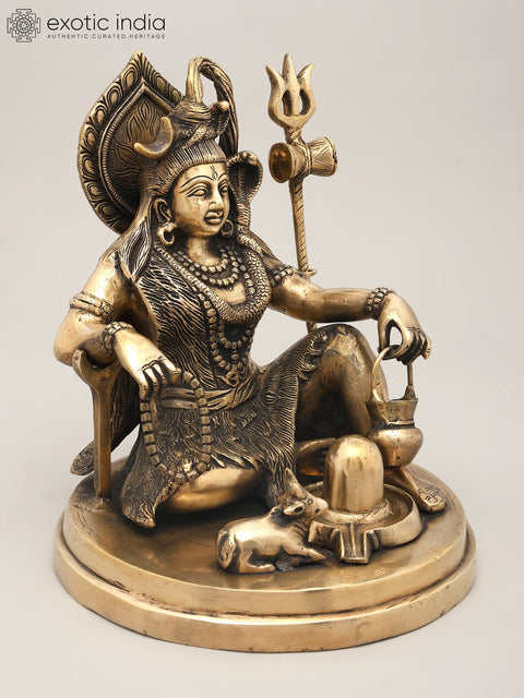 9" Sitting Lord Shiva with Shivalinga and Nandi | Brass Statue