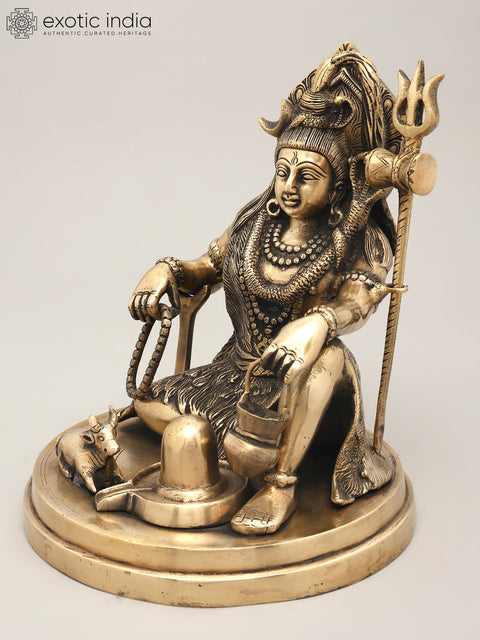 9" Sitting Lord Shiva with Shivalinga and Nandi | Brass Statue