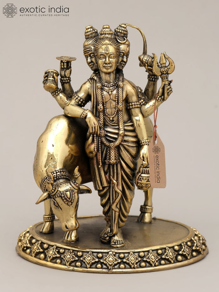 5" Lord Dattatreya Handmade Brass Statue