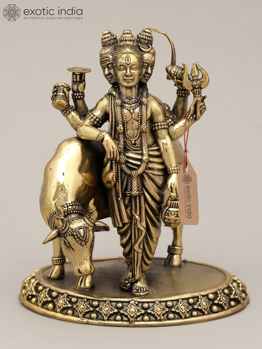 5" Lord Dattatreya Handmade Brass Statue