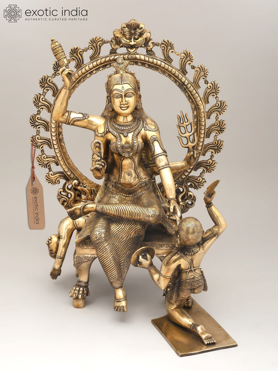 24" Mahavidya Goddess Baglamukhi Brass Statue Set of 2