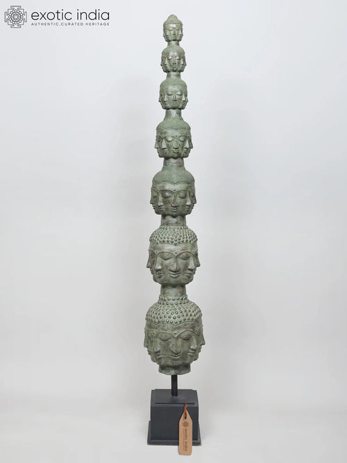 63" Large Tower of Tranquility Buddha Heads Brass Sculpture