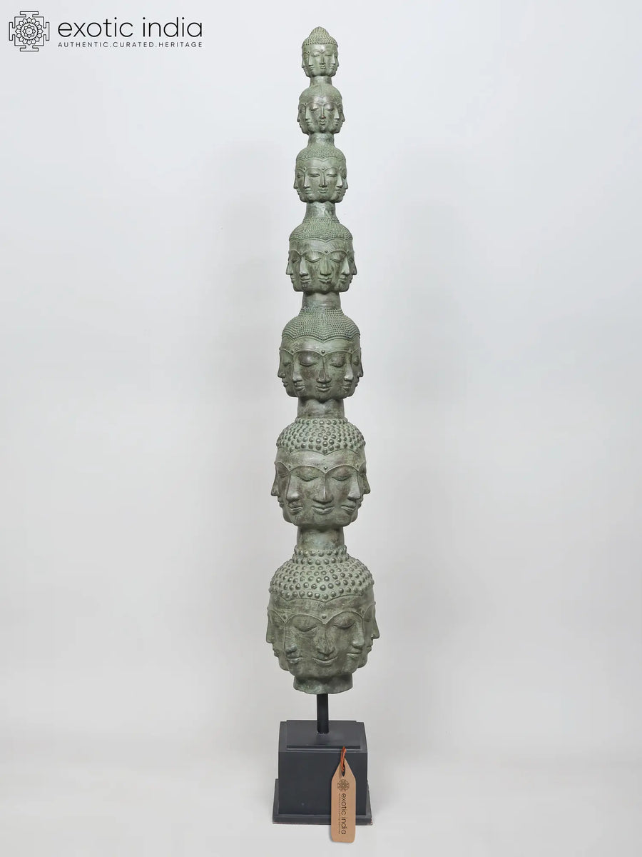63" Large Tower of Tranquility Buddha Heads Brass Sculpture