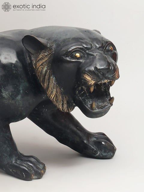 33" The Watchful Hunter: Black Panther Statue in Brass | Home Decor