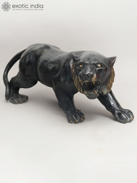 33" The Watchful Hunter: Black Panther Statue in Brass | Home Decor