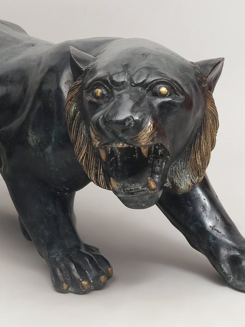 33" The Watchful Hunter: Black Panther Statue in Brass | Home Decor