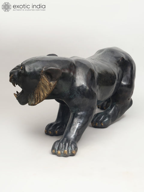 33" The Watchful Hunter: Black Panther Statue in Brass | Home Decor