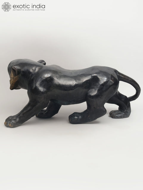 33" The Watchful Hunter: Black Panther Statue in Brass | Home Decor
