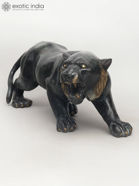 33" The Watchful Hunter: Black Panther Statue in Brass | Home Decor