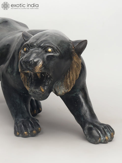 33" The Watchful Hunter: Black Panther Statue in Brass | Home Decor