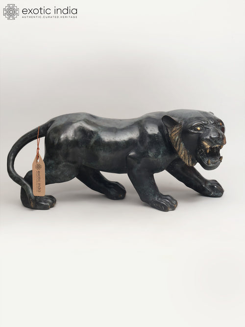33" Watchful Hunter Black Panther Brass Statue